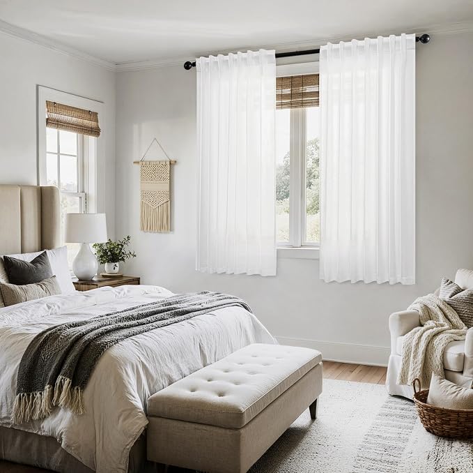 MIULEE White Linen Curtains 64 Inch Length 2 Panels - Image 6
