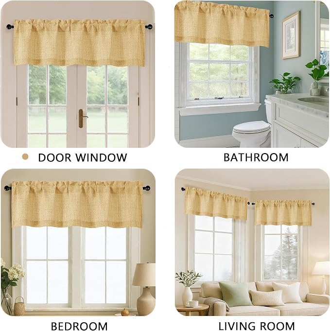 OVZME Valance for Windows, Light Filtering Faux Linen Textured Small Kitchen - Image 5