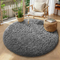 Ophanie Round Rug 4Ft Grey Circle Area Rugs, Fluffy Fuzzy Small Bedroom Carpet by Ophanie