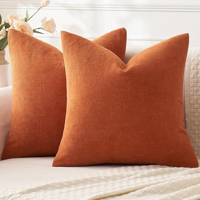 MIULEE Halloween Fall Burnt Orange Chenille Couch Pillow Covers, 16x16 | Set of by MIULEE