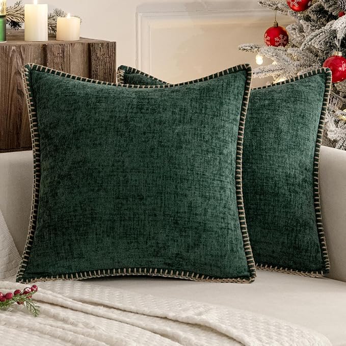 MIULEE Pack of 2 Christmas Pillow Covers 20x20 Inch Dark Green Farmhouse by MIULEE