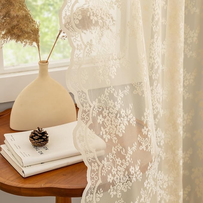 YJ YANJUN Vintage Lace Curtains 54 Inch Length-Victorian Floral Patterns and by YJYANJUN
