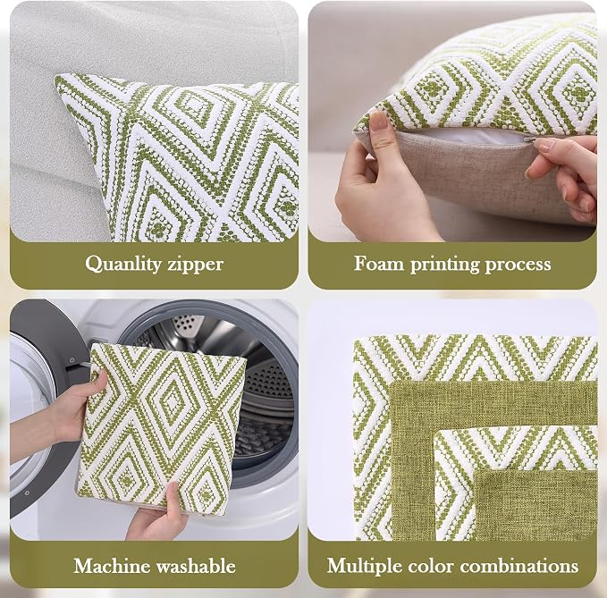 HPUK Decorative Throw Pillow Covers Set of 4 Geometric Design Linen Cushion - Image 4