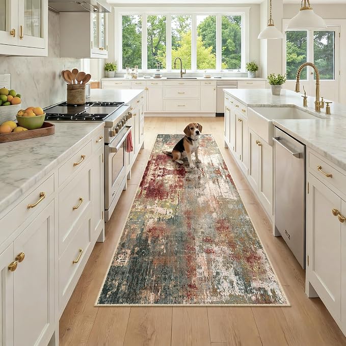 Washable Area Rugs 2'6''x8 Non-Slip Modern Abstract Soft by RELEANY