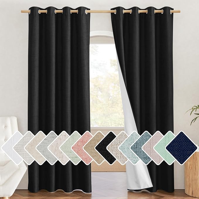 NICETOWN Vintage Open Linen Weave Flax Thermal Black Curtains by NICETOWN