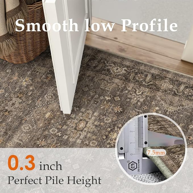 2x8 Washable Runner Rug for Hallway Kitchen Vintage Brown Non Slip Low Pile - Image 7