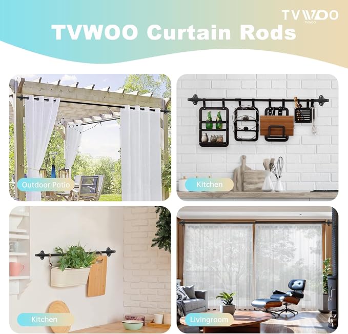 TVWOO Black Wrap Around Curtain Rods:5/8" Small Blackout Adjustable Window - Image 4