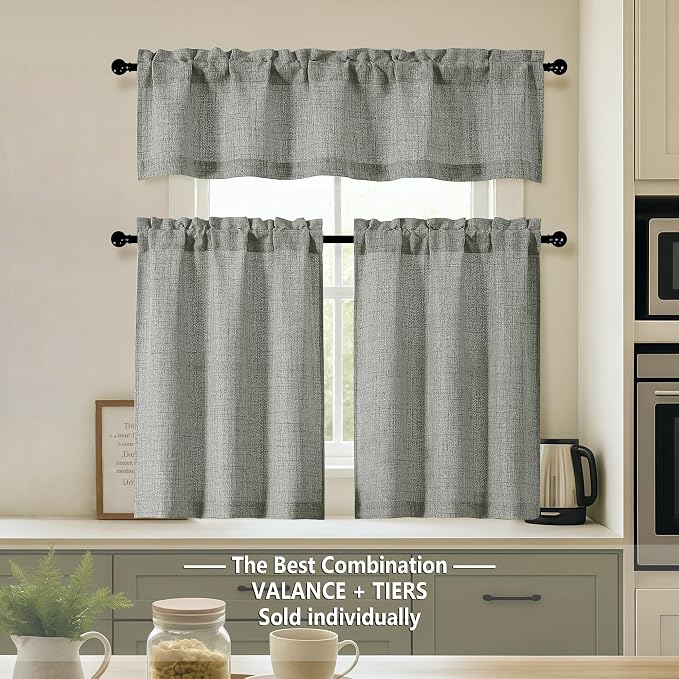 OVZME Valance for Windows, Light Filtering Faux Linen Textured Small Kitchen - Image 8