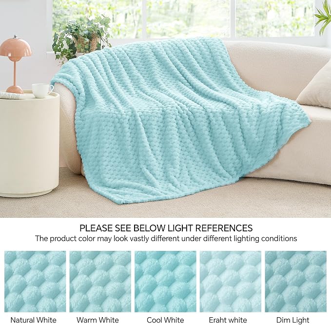 BEDELITE Fleece Blanket Twin for Bed Couch, 3D Jacquard Decorative Cloud Blue - Image 7