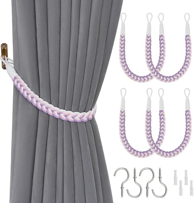 NICEEC 4 Pack Natural Cotton Rope Curtain Tiebacks Elegant Boho Style by NICEEC