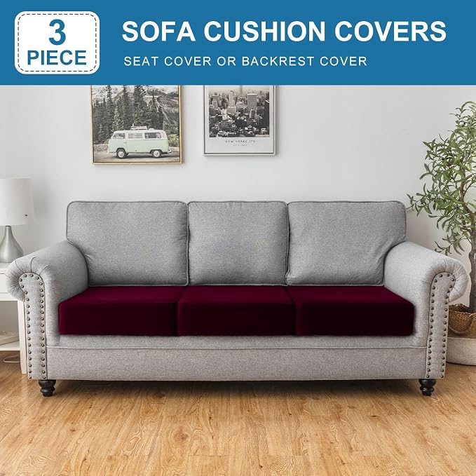 Couch Cover Stretch Velvet Sofa Cushion Cover 3-Piece - Image 3