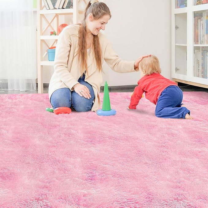 Tie-Dye Pink Upgraded Anti-Slip Fluffy Shag Rug - Image 2