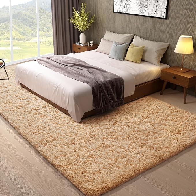 Ophanie 8x10 Beige Area Rugs for Living Room, Large Shag Bedroom Carpet - Image 3