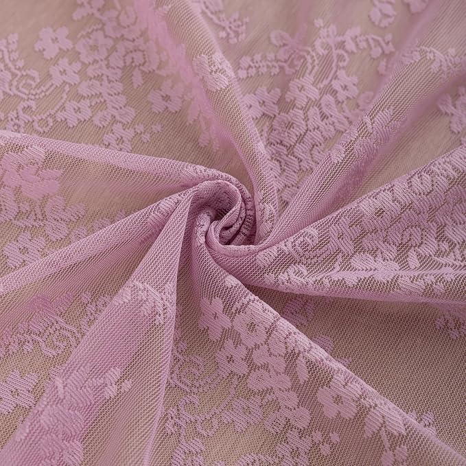 YJ YANJUN Vintage Lace Curtains 63 Inch Length-Victorian Floral Pattern Lilac - Image 6