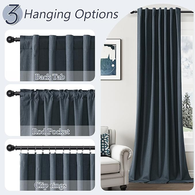 Guken 100% Blackout Linen Curtains 90 Inch Length 2 Panels Set - Image 6