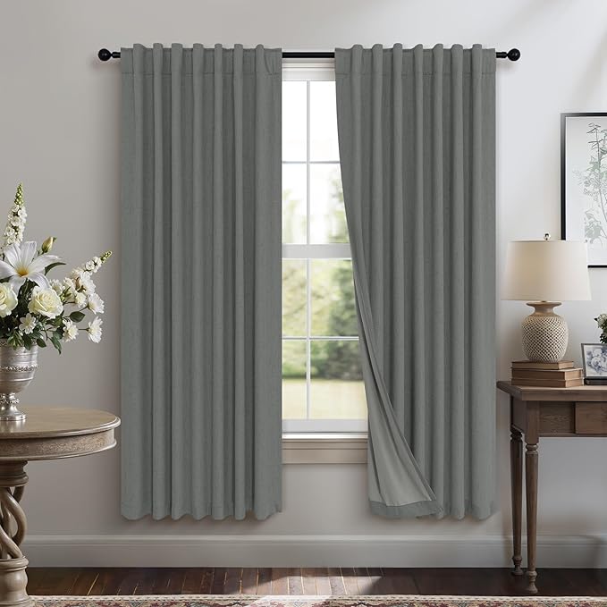 Charcoal Grey Curtains for Bedroom 2 Panel Set 63 Inch Length 100% Blackout by Pitalk