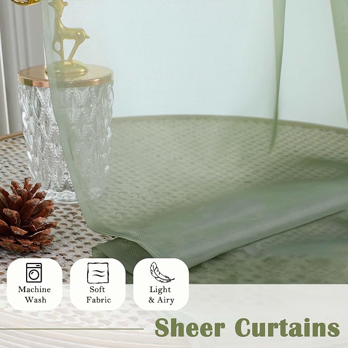 Lecloud Sage Green Sheer Curtains 63 Inch Length 2 Pcs, Dual Rod Pockets Light - Image 5