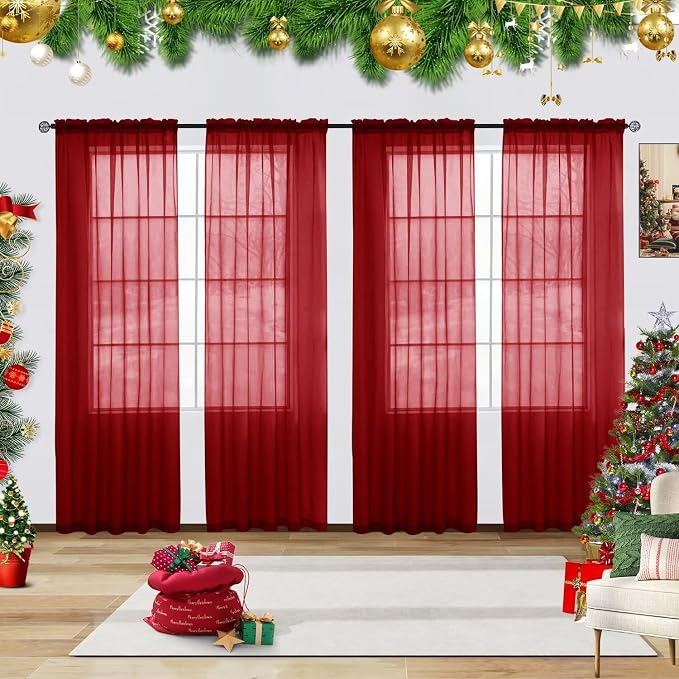 Youleyar Solid Sheer Rod Pocket Curtain Voile Draperies 4 Panels White Beige by Youleyar