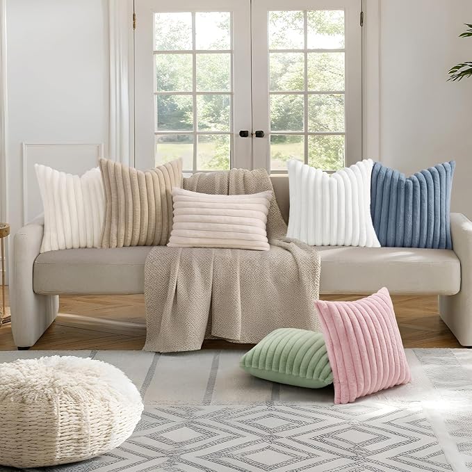 decorUhome Summer Cozy Faux Fur Throw Pillow Covers 12x20 Set of 2 Decorative - Image 6
