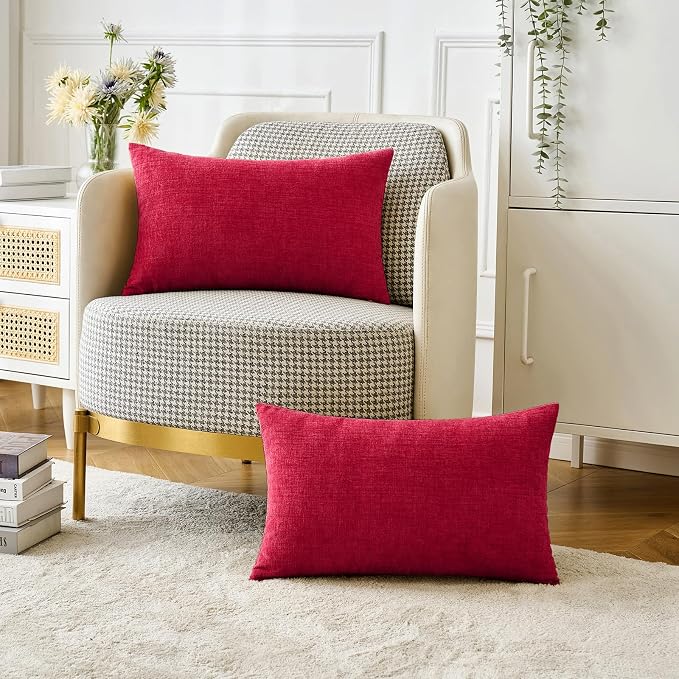 MIULEE Pack of 2 Red Couch Throw Pillow Covers 12x20 Inch Soft Chenille Lumbar - Image 4