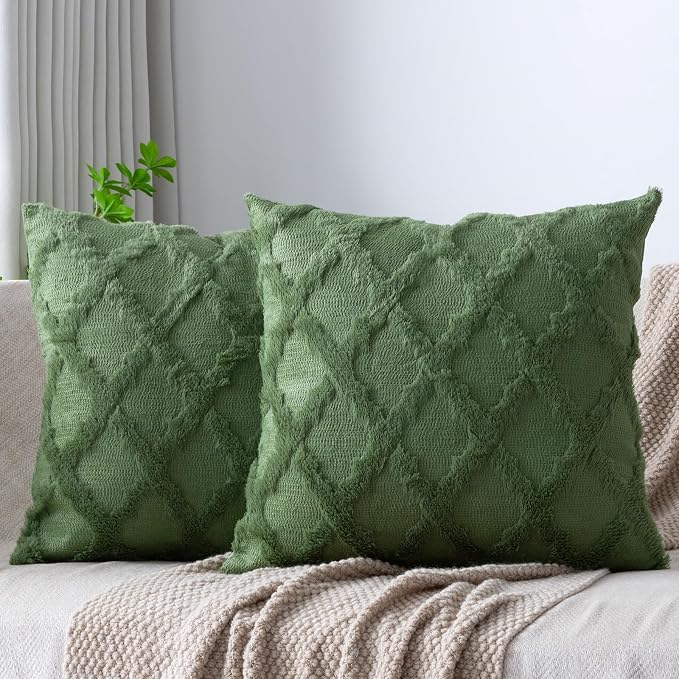Set of 2 Soft Moroccan Throw Pillow Covers 18x18 Inch Plush Boho Decorative by Cozoomy