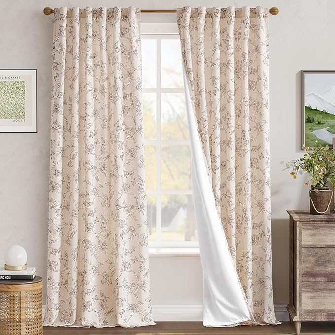jinchan Floral Curtains Lined Linen Blend Curtain - Image 7