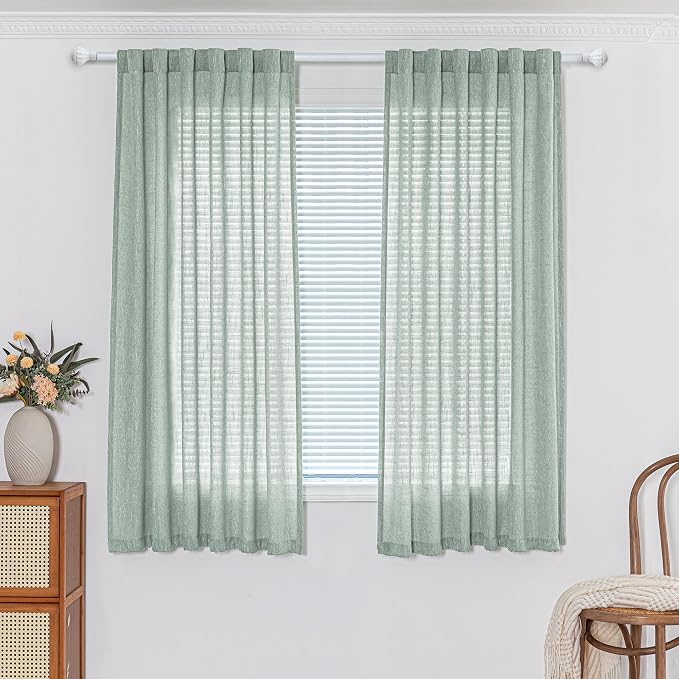MYSKY HOME Semi Sheer Curtains for Bedroom, Kitchen Curtain Panels Cotton - Image 2