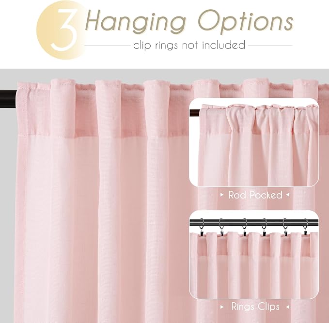 Light Pink Linen Back Tab Curtains 102 Inches Long - Image 2
