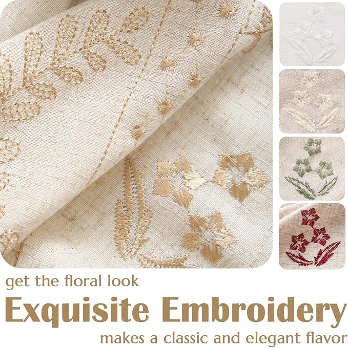jinchan Belrose Linen Curtains for Bedroom Floral Curtains 108 Inch Length - Image 7