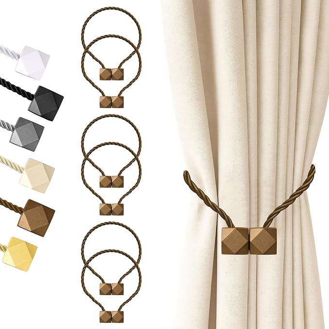 Hion Magnetic Curtain Tiebacks Dark Brown 6 Pack, Curtain Tiebacks Buckles by Hion