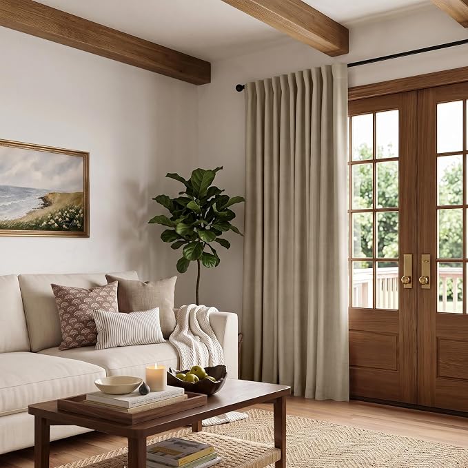 INOVADAY Extra Wide 100% Blackout Linen Curtains 102x108 Earthy Beige | Linen - Image 5