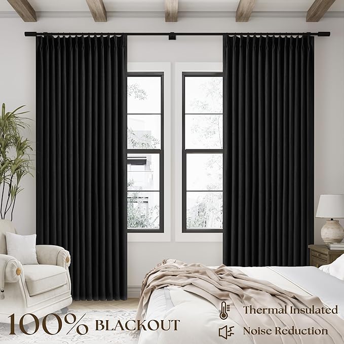 Black Pinch Pleated Black Out Linen 45 Inch Curtains - Image 3