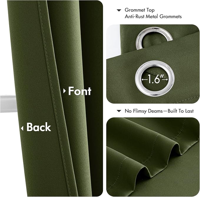 MIULEE Blackout Curtains for Bedroom 2 Panels 40 x 72 Inch Long Olive Green | - Image 4
