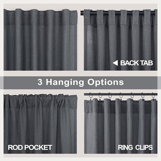 Dark Gray Curtains 108 Inches Long 2 Panels Set - Image 4