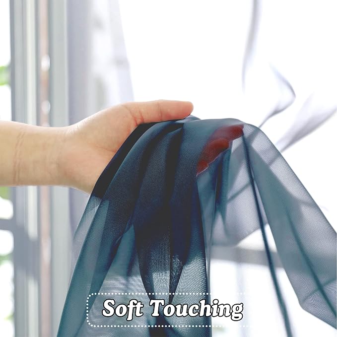 OVZME Dusty Blue Sheer Curtains 108 Inches Long, Light Filtering Semi - Image 4
