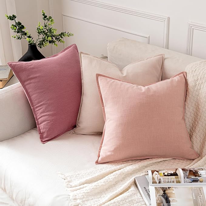 MIULEE Decorative Linen Pillow Covers 20x20 Inch Light Pink ​Boho Farmhouse​ - Image 4