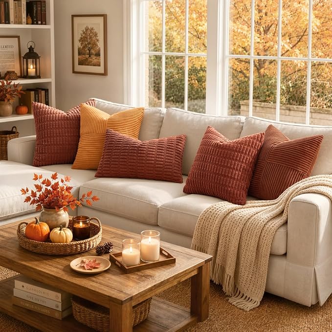 MIULEE Fall Euro Sham Decorative Throw Pillow Covers 26x26 Rust Pack of 2 | - Image 4