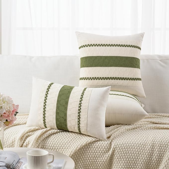 Fancy Homi Set of 1 Boho Moss Green Euro Decorative Throw Pillow Cover 26x26 - Image 5