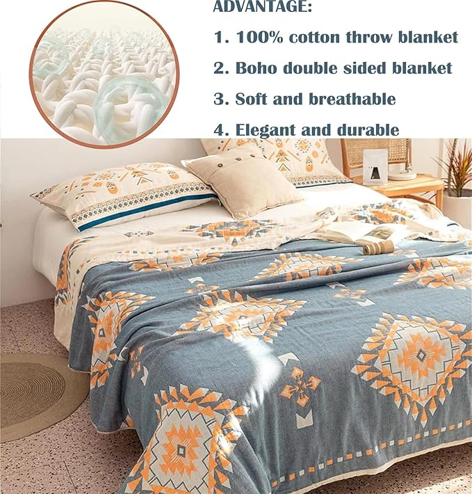 MSGKV Spring Blankets Cotton Throw Blanket 60''x 80'' Muslin Blanket - Image 3