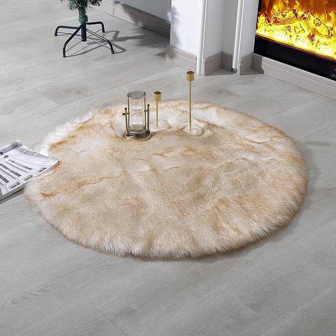 linmopm Faux Fur Rug Sheepskin Shag Fluffy Fuzzy 3x3 ft Rugs by Limopmfauxfurproducts