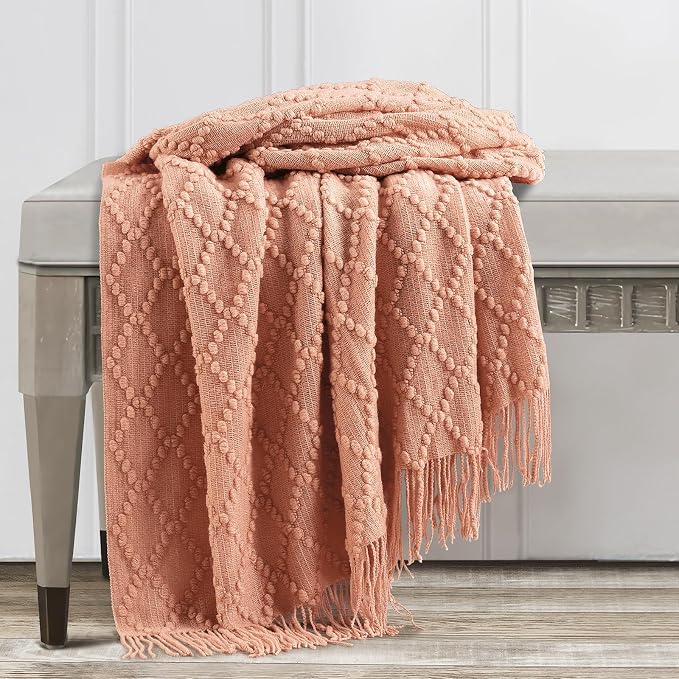 BOURINA Orange Throw Blanket 50 x70 Inches Jacquard Argyle Throw Textured Solid - Image 5