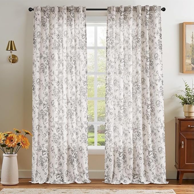 jinchan Linen Blend Curtain Floral Curtains - Image 7