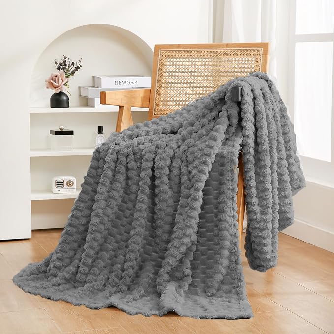Puncuntex Grey Throw Blanket 60"×80" inches Fuzzy 3D Jacquard Decorative by Puncuntex