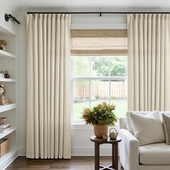 60 Inch Width 96 Inches Long Linen Pinch Pleated Curtains 1 Panel | Light - Image 8
