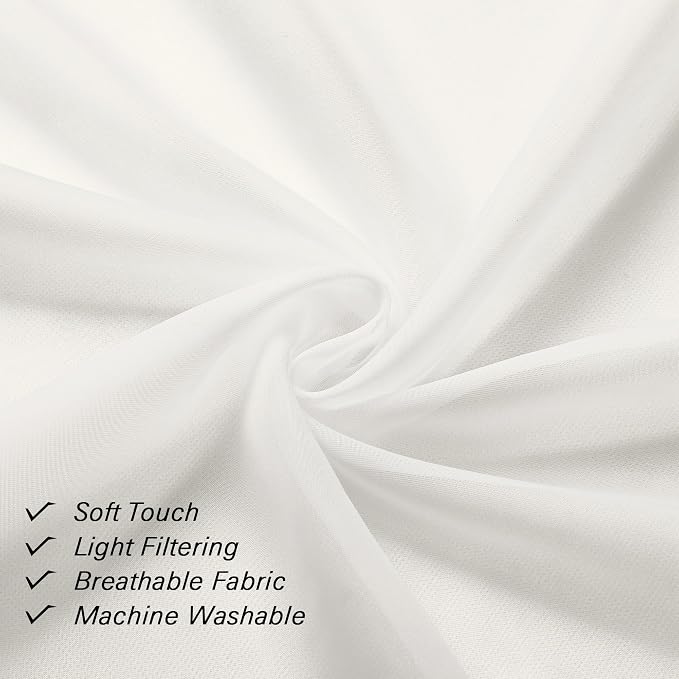 Lecloud Ivory Sheer Valances for Windows 18 Inch Length 2 Pcs, Cafe Kitchen - Image 3