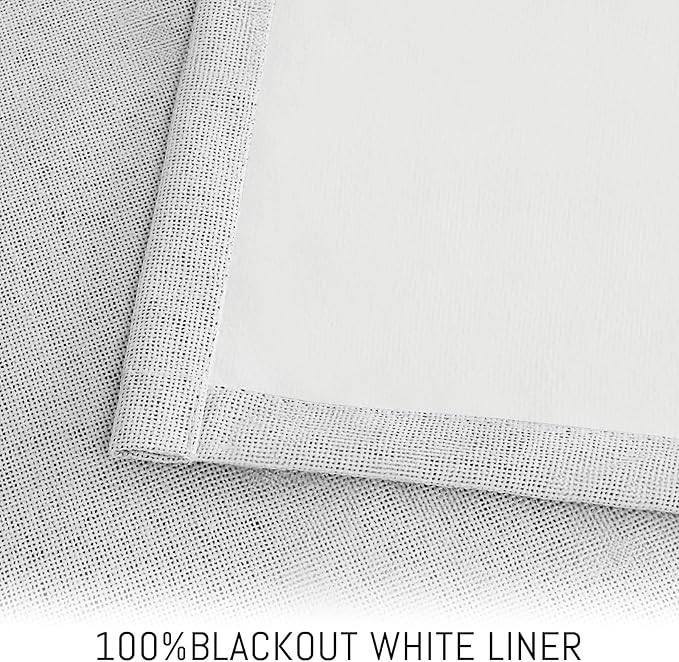 Yakamok White Linen Curtains 100% Blackout 63 Inches Long, Room Darkening - Image 3