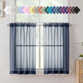 Aiyufneg Navy Blue Sheer Curtains 36 inches Long, Short Kitchen Window by Aiyufeng
