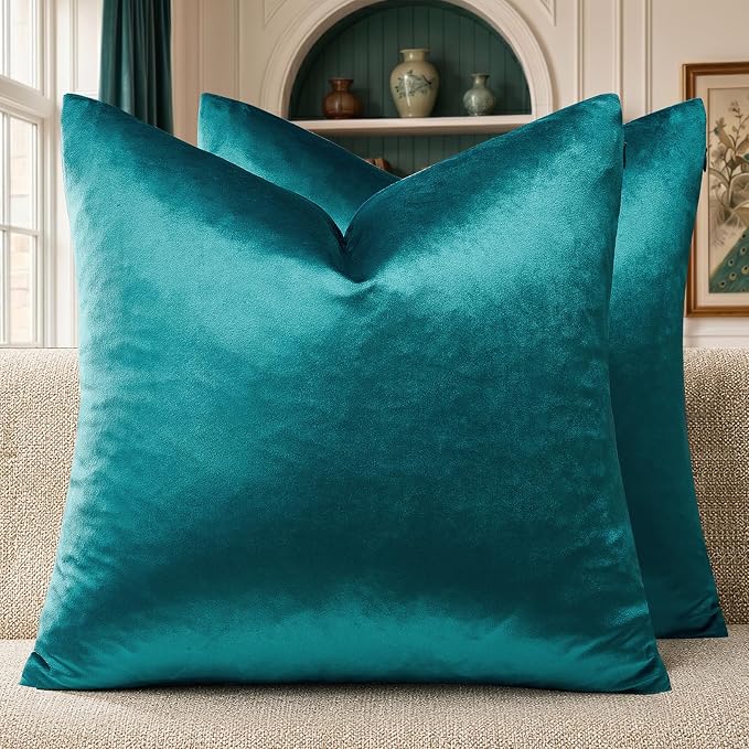 GIGIZAZA Teal Velvet Pillow Covers 16x16 Decorative Pillows Pack of 2 | Blue by GIGIZAZAFocusingonhomedecoration