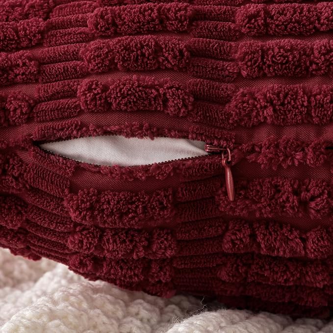 MIULEE Pack of 2 Burgundy Corduroy Decorative Pillow Covers 20x20 Inch Soft - Image 5