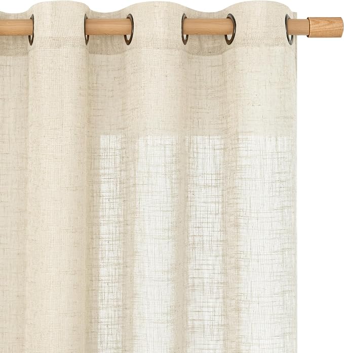 LAMIT Beige Linen Sheer Curtains 90 inch by LAMIT